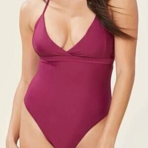 NWT Andie Swim The Lagos One Piece Swimsuit Halter Removable Cups Plum L